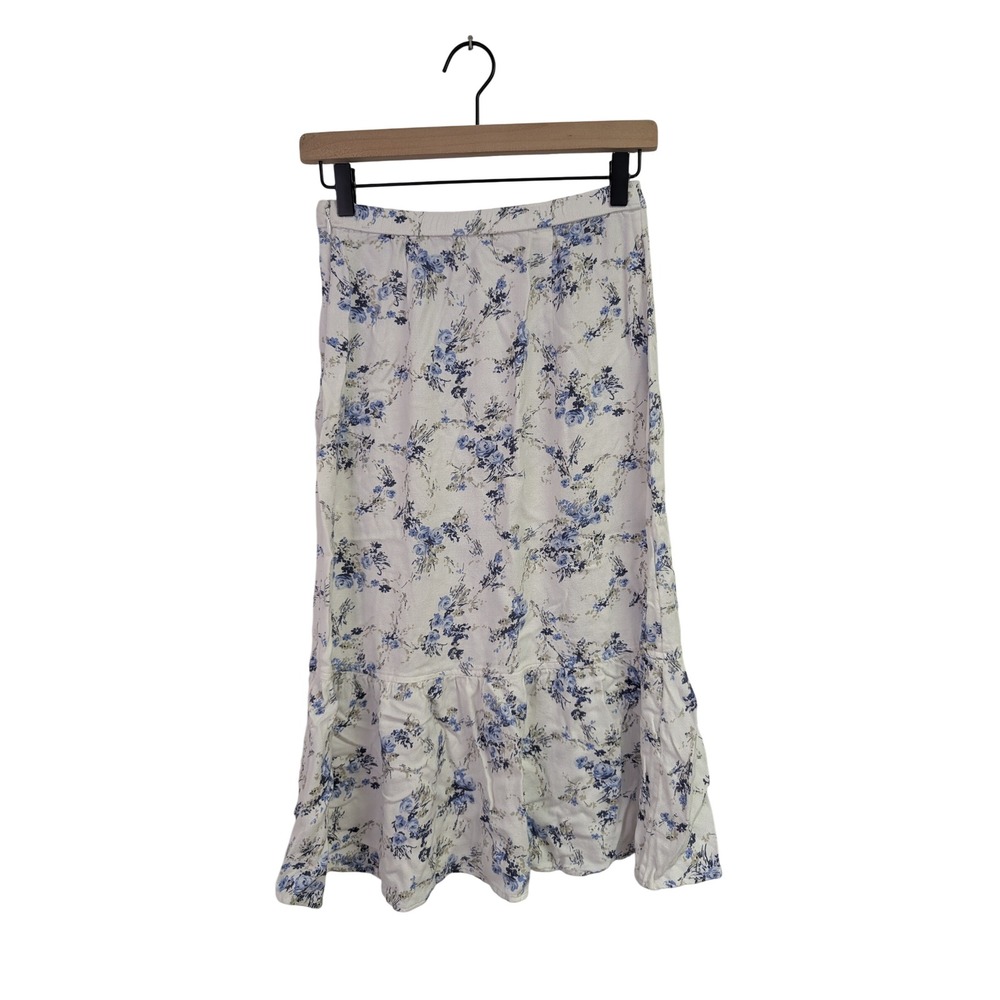 Abercrombie & Fitch Toile Print Midi Skirt Floral Dainty Romantic White Blue S - Picture 5 of 6